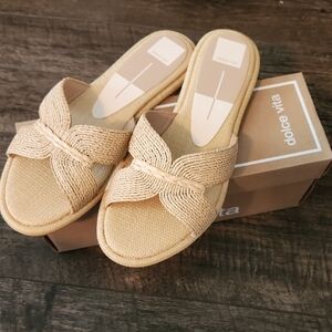 Dolce Vita Atomic Raffia Criss Cross Strap Slide Sandals